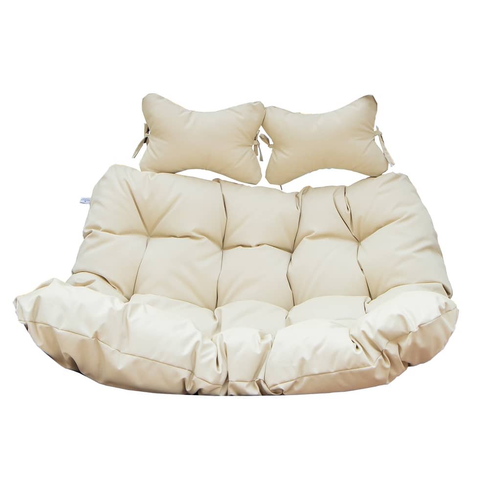 Egg 2-Person Plush Upholstered Swing Chair Cushion with Double Folding Design and Ergonomic Headrest for Indoor and Outdoor Use
