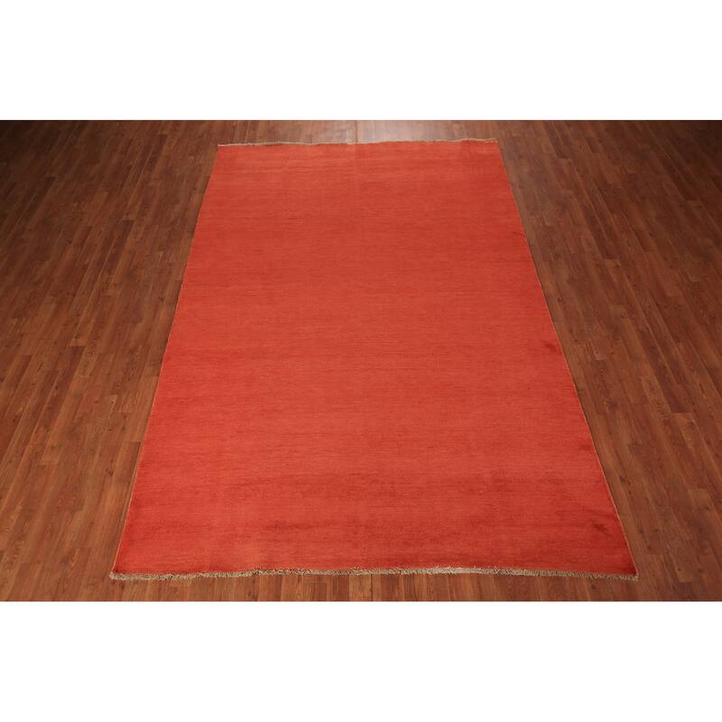 Modern Gabbeh Area Rug Hand-Knotted Orange Wool Carpet - 6'7" x 9'6"