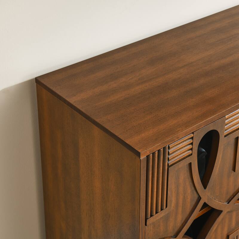 Console Cabinet Bathroom Walnut Floor Cabinet with Adjustable Shelves, Buffet Server Cabinet Sideboard TV Stand