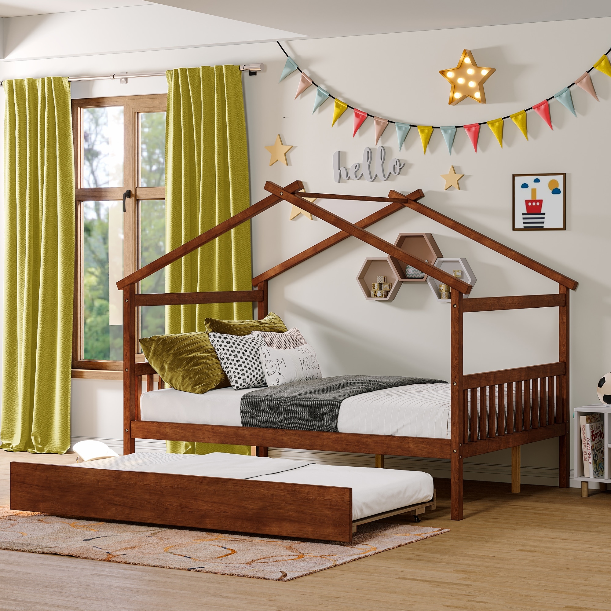 Full Imaginative House Daybed with Headboard for Kids Girls Boys