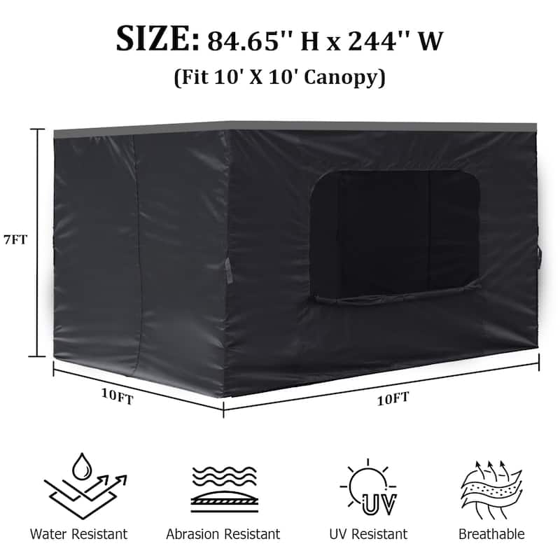Aoodor Canopy Sidewall Replacement with 2 Side Zipper and Windows for 10'' x 10'' Pop Up Canopy Tent (Sidewall Only)