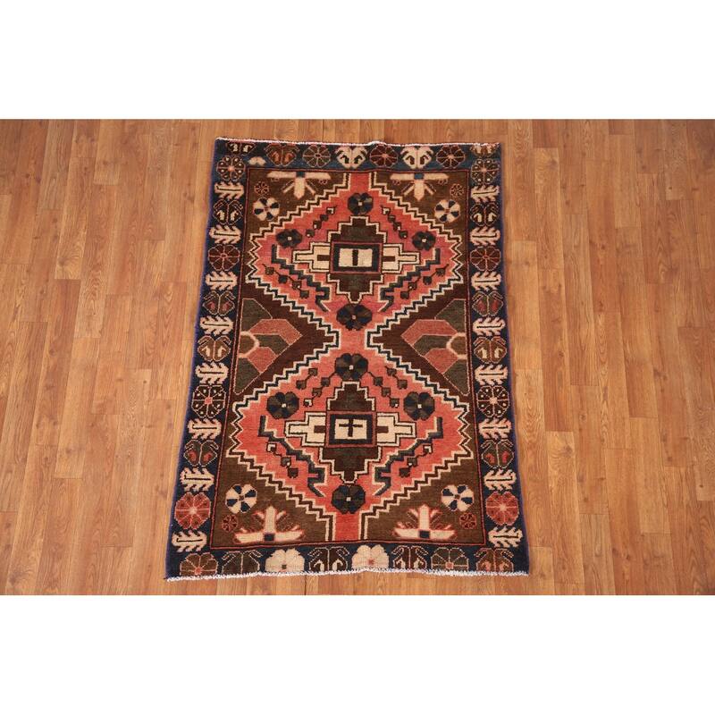 Tribal Bakhtiari Persian Vintage Area Rug Handmade Wool Carpet - 3'3"x 4'8"
