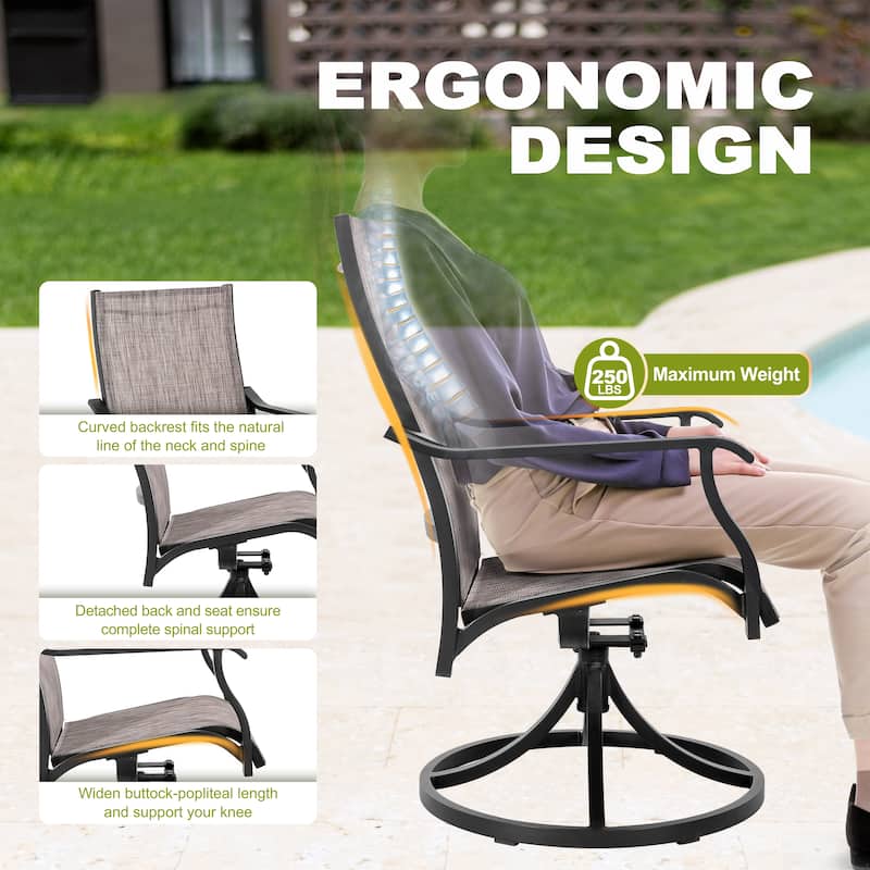 Patio 5-Piece Aluminum Dining Set with Textilene Swivel Chairs