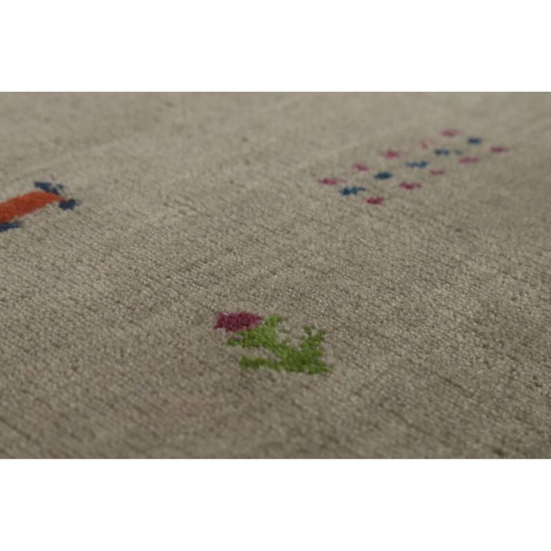 Hand Knotted Oriental 100% Wool Carpet Tribal Animal Pictorial Green Gabbeh Area Rug - 4' 10'' X 3' 0''