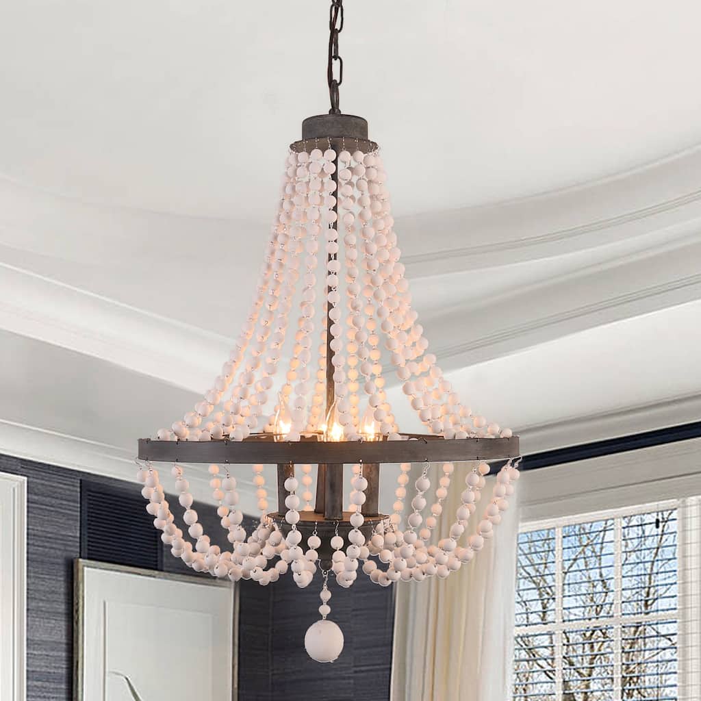 4-Light Bohemian Beaded Caged Chandelier Adjustable Height Dimmable Pendant Lighting - 20" X 30"
