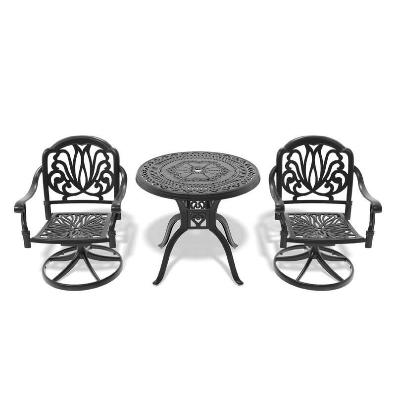 3-Piece Aluminum Round Outdoor Patio Dining Set, 2 Cushioned Swivel Chairs, Table, All-Weather Frames
