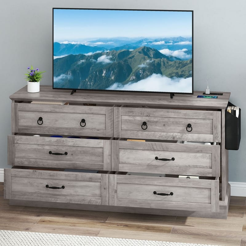 Moasis 59" Farmhouse 6 Drawer Dresser Chest of Drawers Storage Organizer For Bedroom