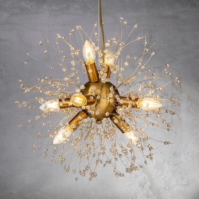 8-lights Globe Crystal Firework Chandelier in Brown Bronze - W 20"