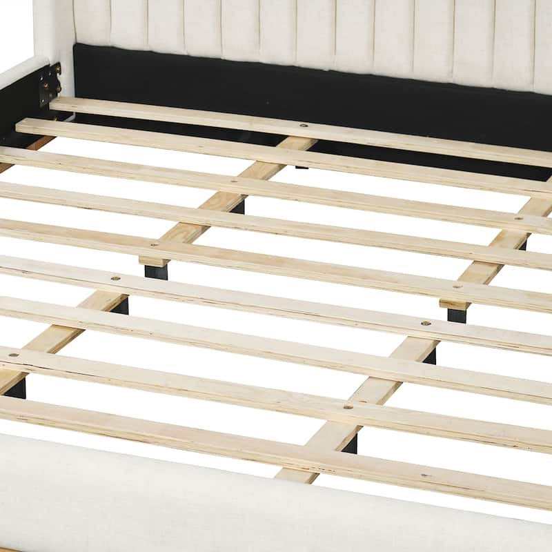 Christopher Knight Home - Modern Minimalist Upholstered Linen Platform Bed Frame with Wingback Headboard, Wood Slat Support