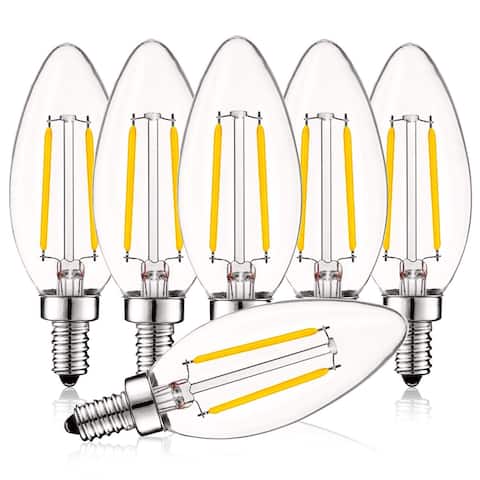 Luxrite 4W Vintage Candelabra LED Bulbs Dimmable, 400 Lumens, 40W Equivalent, Clear Glass, E12 Base (6 Pack)