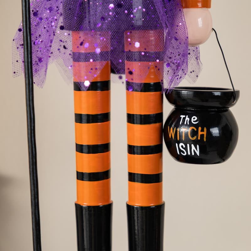 Glitzhome Set of 3 18.5"H Halloween Black Cat/Witch/Pumpkin Wood Nutcracker