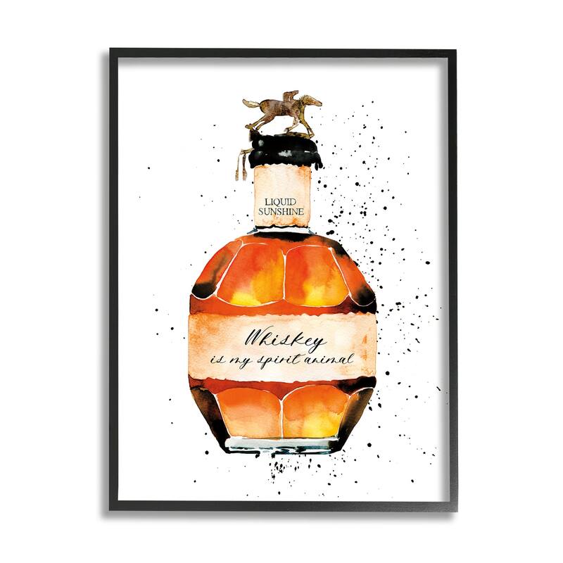 Stupell Whiskey is My Spirit Animal Quote Liquor Bottle Framed Giclee Texturized Art by Mercedes Lopez Charro