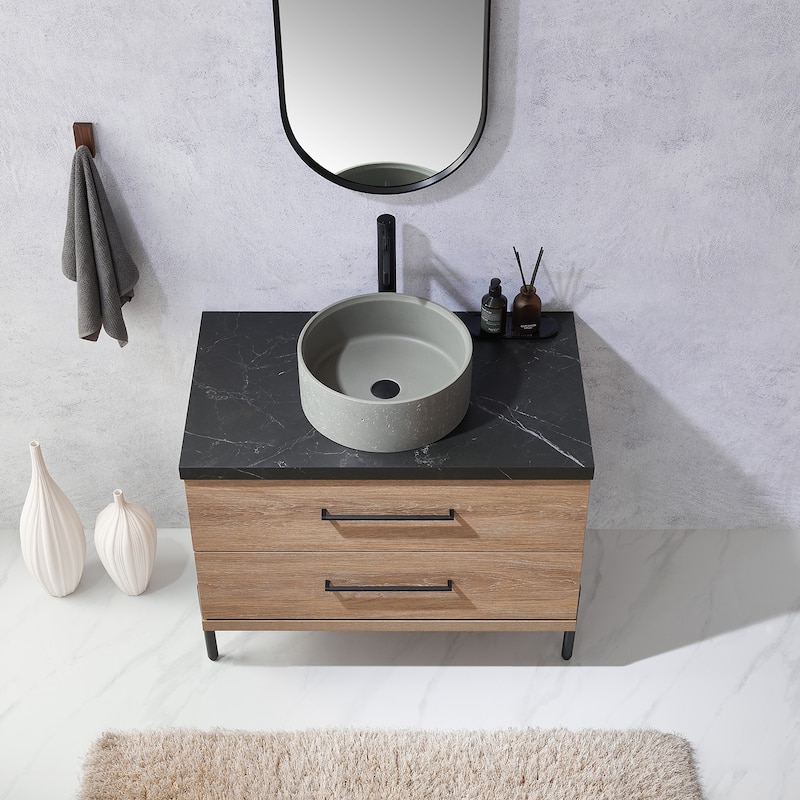 Trento Bath Vanity with Sintered Stone Top with Concrete Sink (R)