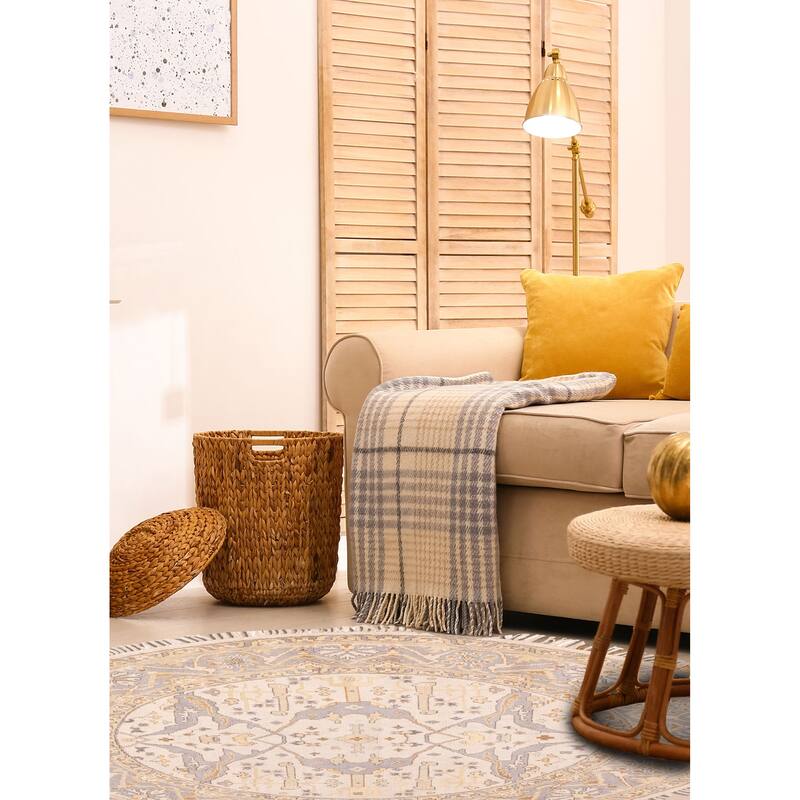 ECARPETGALLERY Hand-knotted Royal Oushak Ivory Wool Rug - 8'0 x 7'9