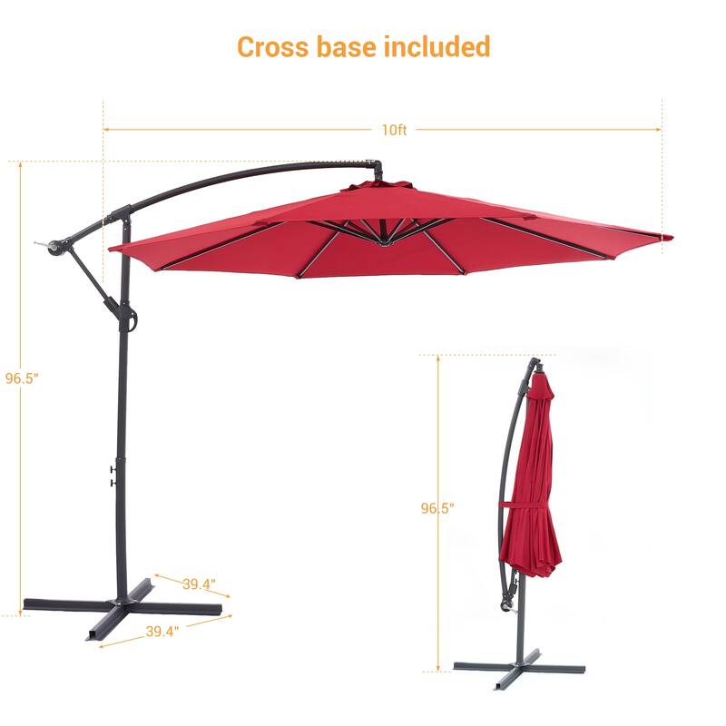 BONOSUKI 10ft Patio Offset Umbrella,w/Crossed Base Cantilever Umbrella