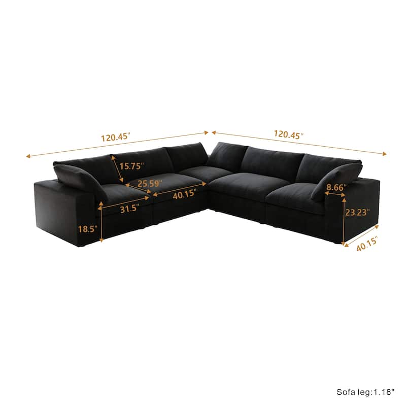 Living Room Sofa V-shaped Linen Modular Sofa Multiple Cushions Corner Couch
