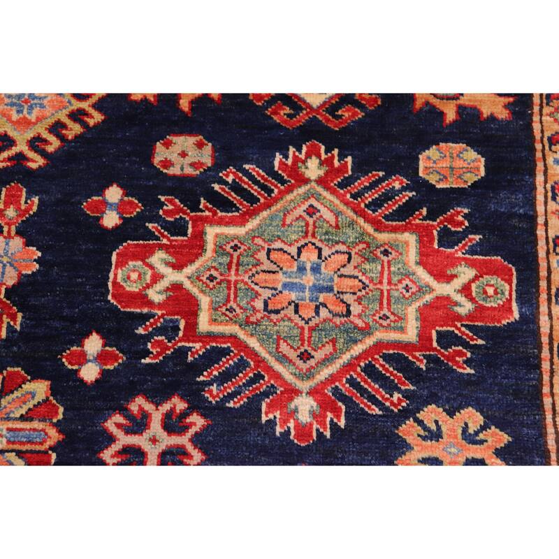 Caucasian Super Kazak Ashanti Blue/Red Hand Knotted Wool Rug - 8'2'' x 10'4''