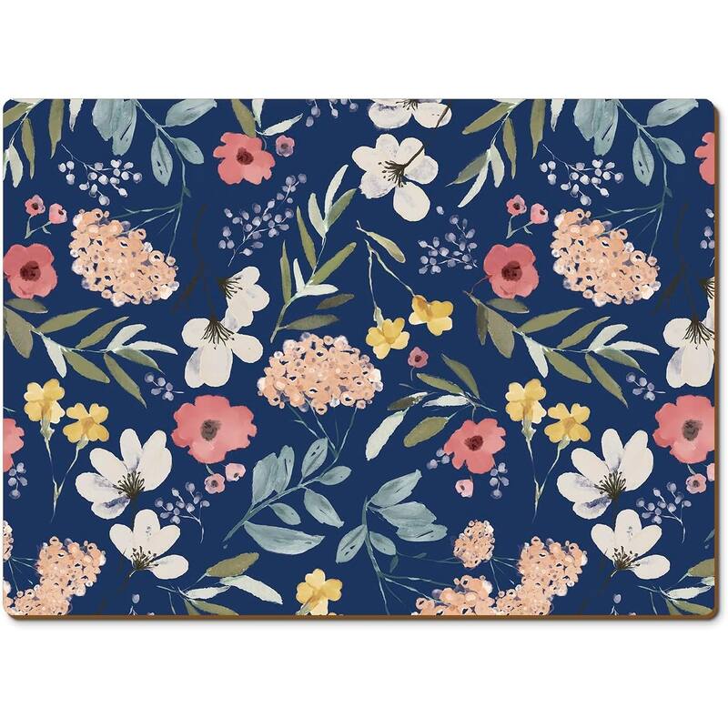 Meadow Blue Decorative Hardboard Placemats with Protective Cork Backing 4 Pack Heat Tolerant and Easily Wipes Clean - multi - Set of 4