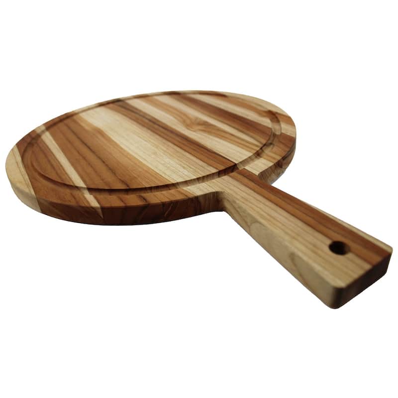 EcoDecors 18" Round Teak Cutting Board with Handle, 100% FSC Certified Solid Wood, Carving Board for Kitchen, Edge Grain
