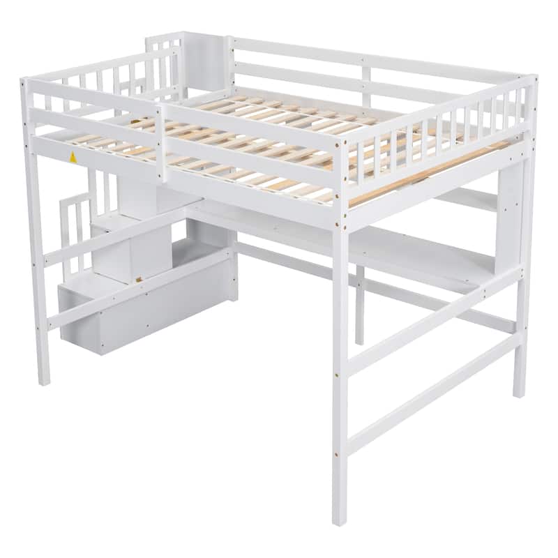 Full Size Loft Bed with Desk and Shelves