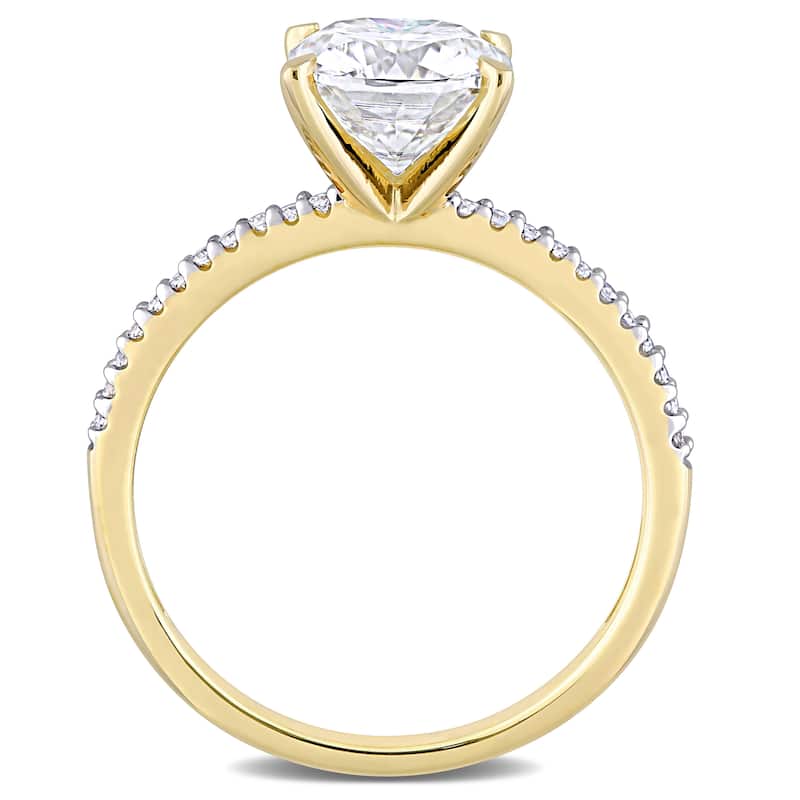 2ct TGW Moissanite and 1/10ct TDW Diamond Engagement Ring in 14k Yellow Gold by Miadora