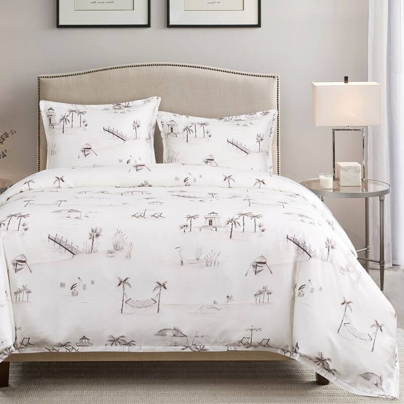 HiEnd Accents 100% Lyocell Seaside Watercolor Toile Duvet Cover Set, 3PC