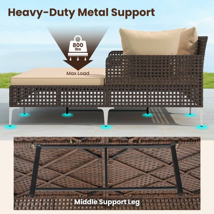 Mix Brown Rattan Day Bed with Cushions Outdoor Lounger - 60" x 52.5" x 27.5"