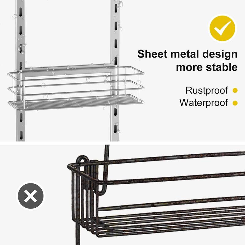 Adjustable Anti-slip Shower Caddy over Shower Head, Rustproof Bathroom Hanging Shower Organizer with 2 Hooks for Razor