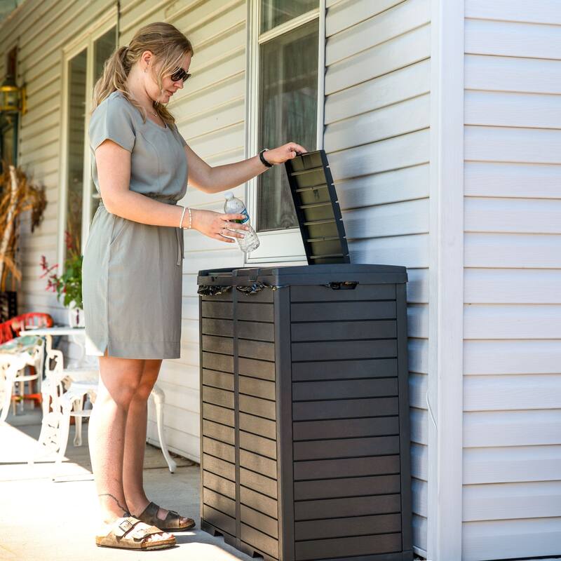 78-Gallon Double Patio Trash Can with Lid - Black