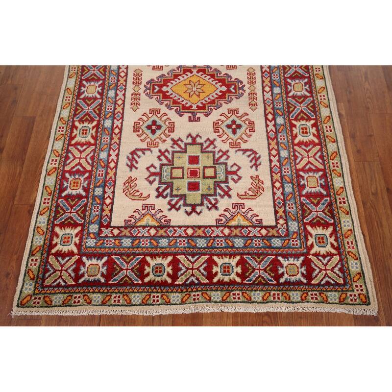 Kazak Oriental Accent Rug Handmade Beige Wool Carpet - 3'4" x 5'1"