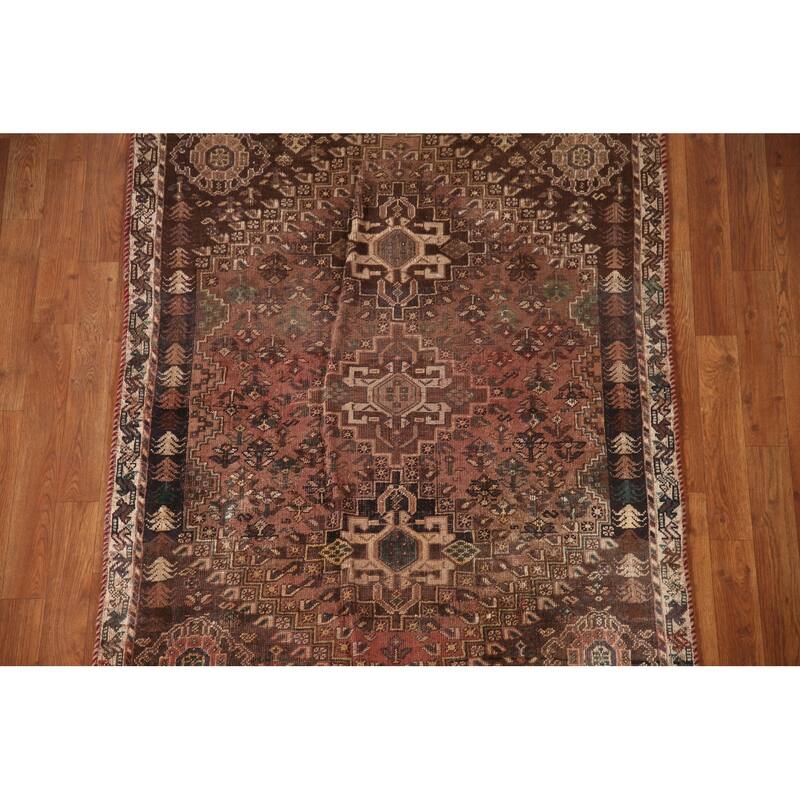 Qashqai Persian Antique Area Rug Hand-Knotted Wool Carpet - 3'9"x 4'10"
