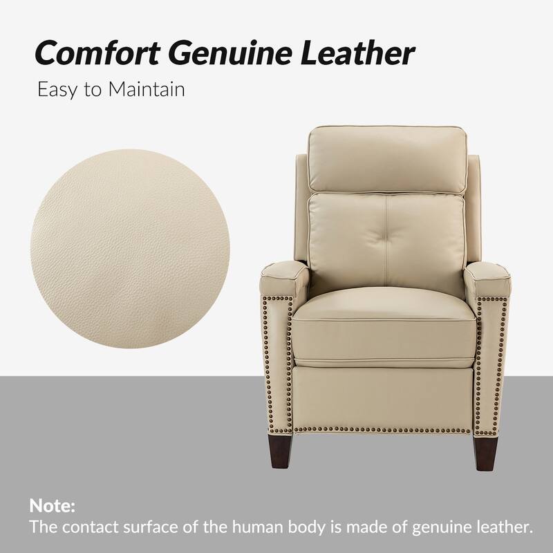 Gaspar Mid-Century Modern Genuine Leather Pushback Recliner with Wood legs Set of 2 by HULALA HOME