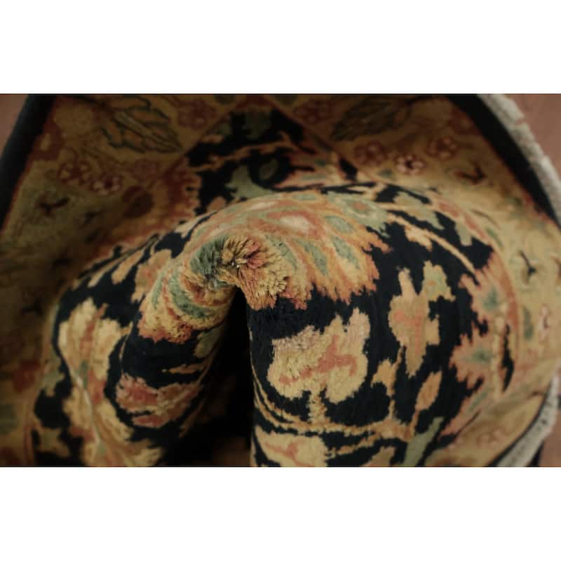 Hand Knotted Oriental 100% Wool Carpet Traditional Floral Black Agra Runner Rug - 12' 2'' X 2' 8''