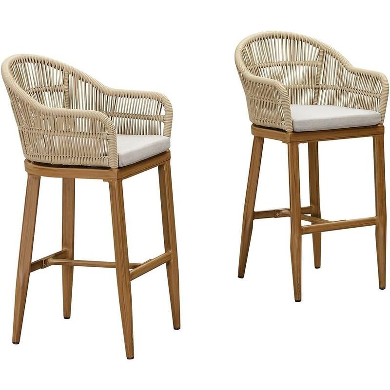 PURPLE LEAF Modern Rattan Bar Stools Set of 2 with Cushion and Back Counter Stools