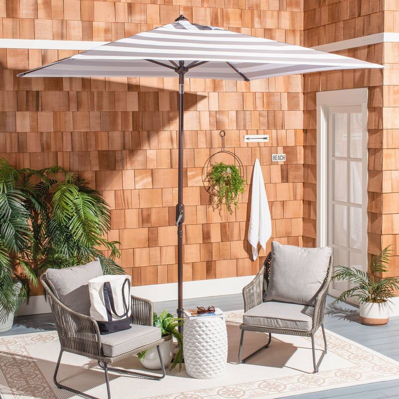 SAFAVIEH Outdoor Anabelle Fashion Line 7.5 Ft Square Umbrella, Base Not Included - Grey/White