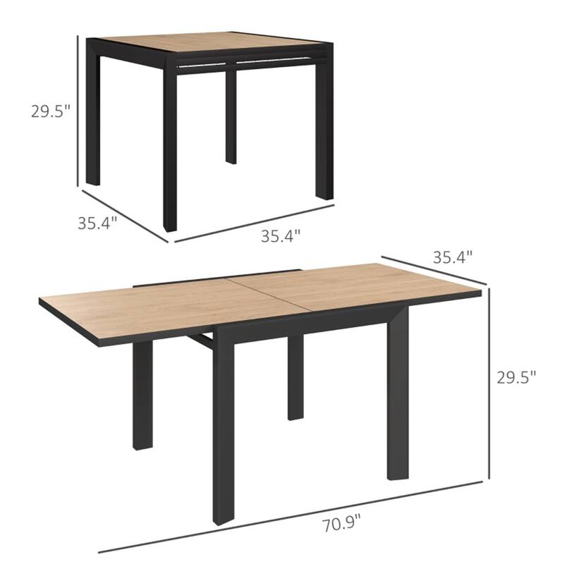 Aluminum Extendable Patio Dining Table for 6 People - 70.75"/35.5" L x 35.5"W x 29.5" H