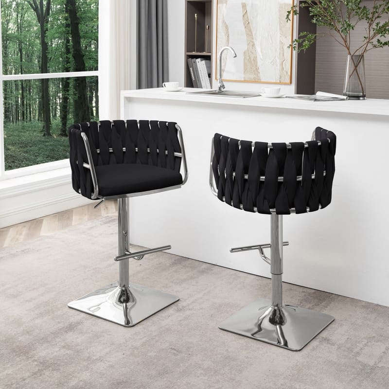 Best Quality Furniture Adjustable Upholstered Barstools with Square Chrome Finish Base (Set of 2)
