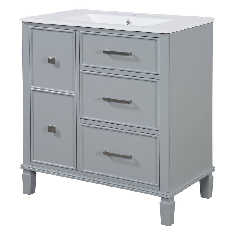 30" Black Bathroom Vanity with Half Moon Ceramic Sink and Flip Out Drawer, Storage Cabinet - 30"W x 18.3"D x 33.9"H - Grey