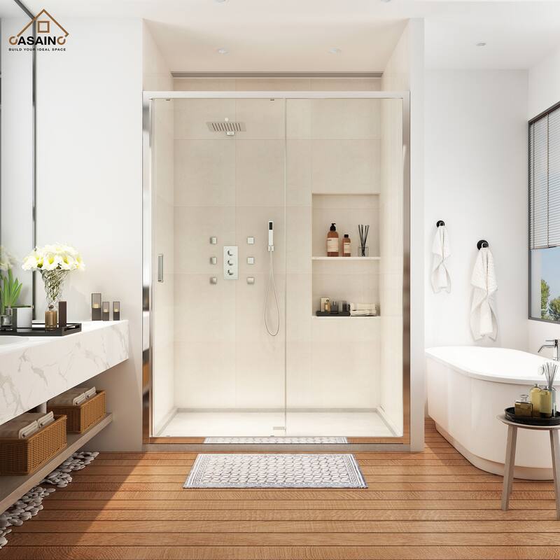 CASAINC 48 "x 72" Framed Single Sliding Shower Door - Chromed