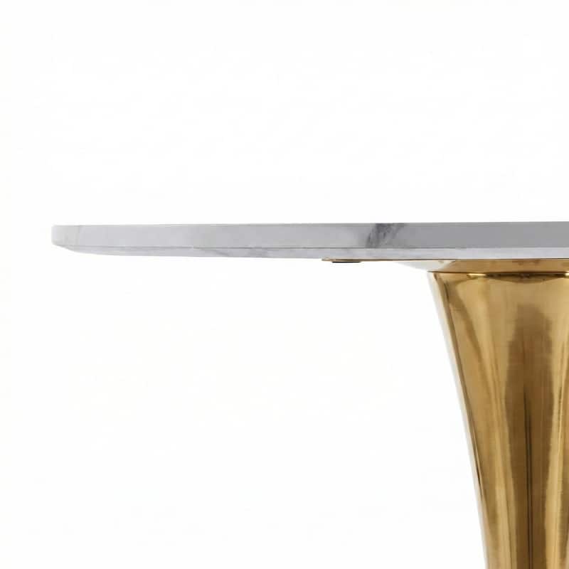 Bristol 31-inch Round Dining Table, Gold Pedestal Base Kitchen Table, Easy-Clean Scratch Resistant Surface, Floor Protectors