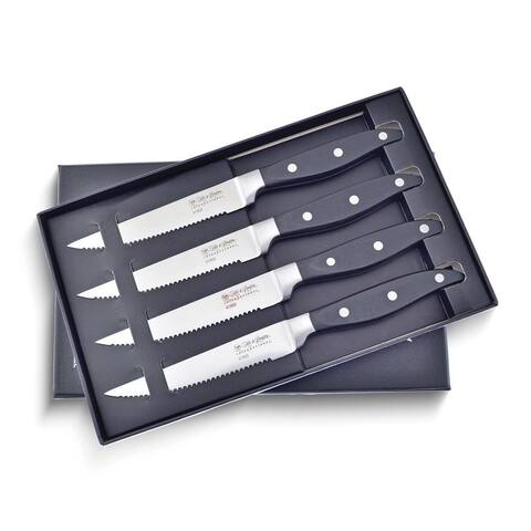Curata Stainless Steel with Black Abs Handles 4 Piece Steak Knife Set