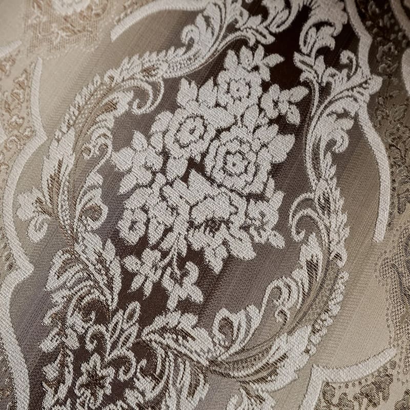 Puhi Loveseat w Accent Pillows, Beige Fabric, Ornate Carved Wood, 70 Inch