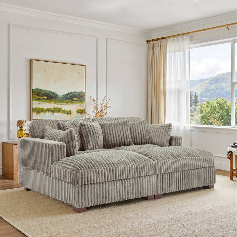 Modern Modular Flannel Fabric Upholstered Sectional Sofa with Square Arm