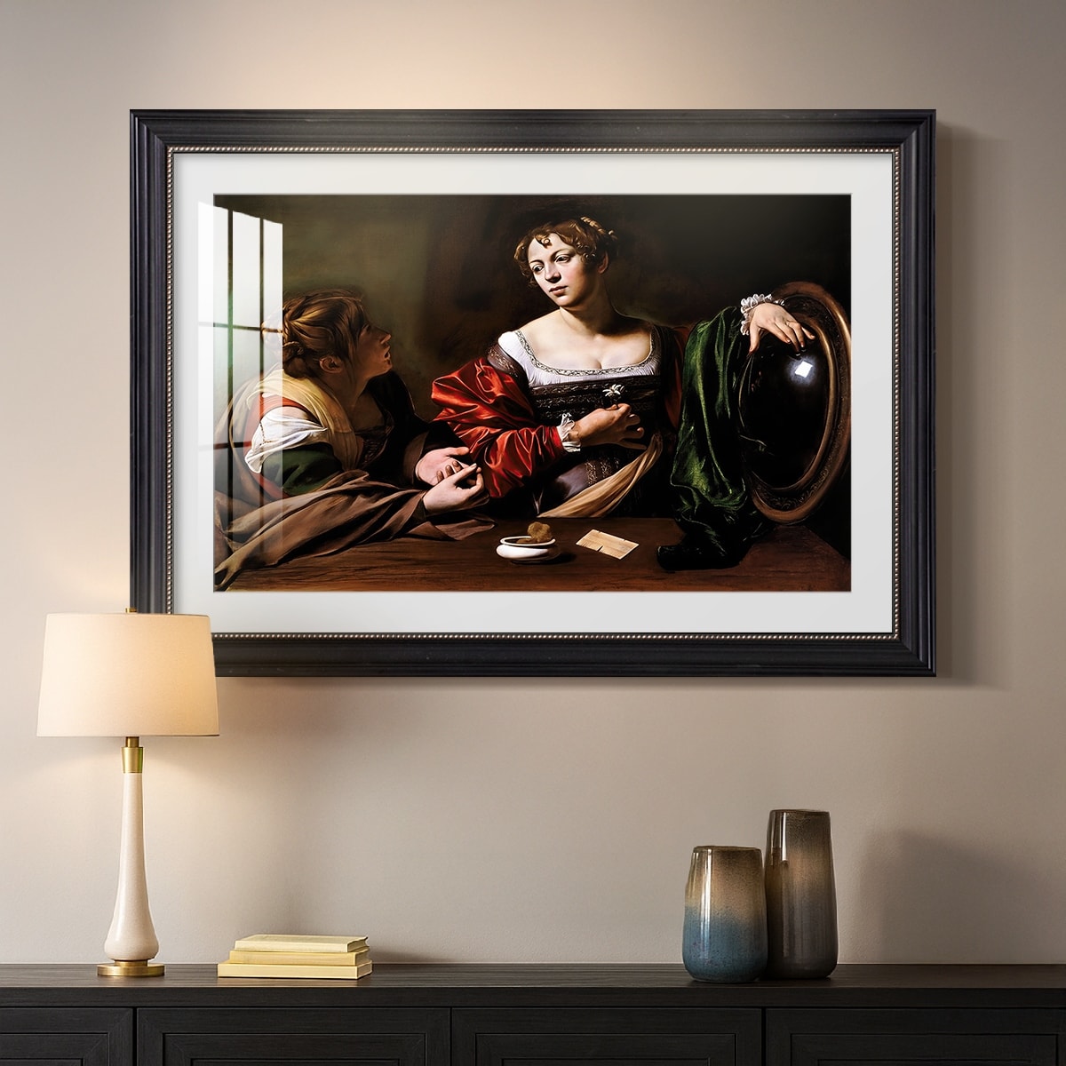Martha and Mary Magdalene c 1598-Caravaggio-Custom Framed Print