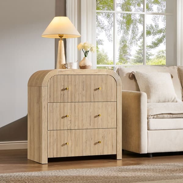 modern round dresser Modern Fluted 3 Drawers Dresser, Rounded Corner Chest of Drawers