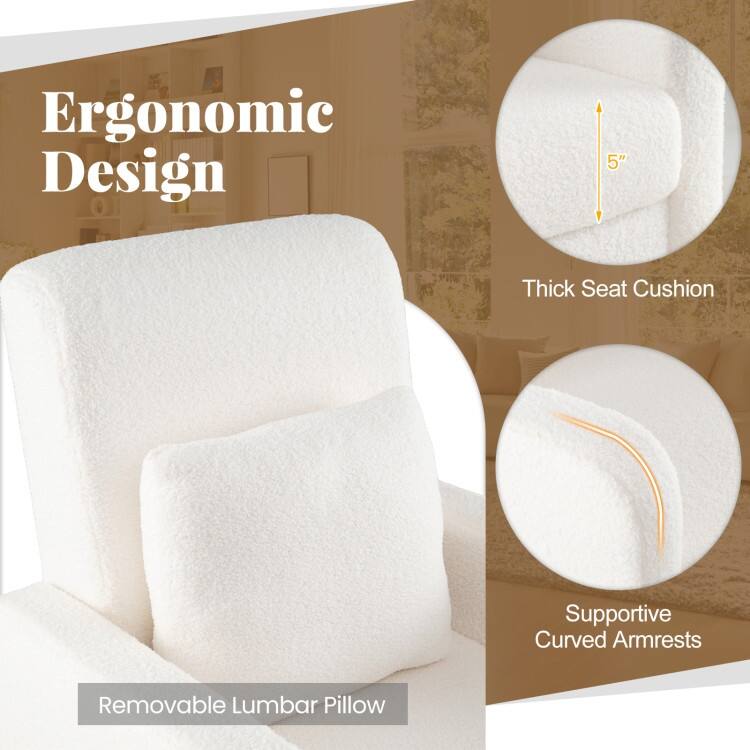 White Teddy Fleece Accent Chair with Lumbar Pillow and Wood Legs - 27.5" × 30" × 36.5"