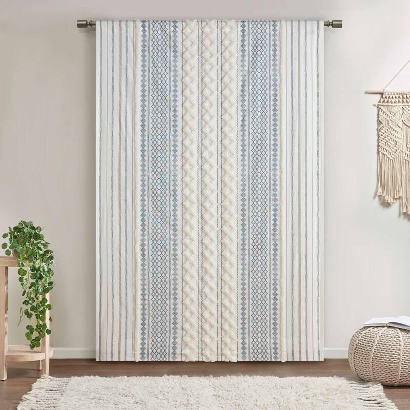 Cotton Printed Curtain Panel with Chenille Stripe and Lining
