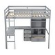 preview thumbnail 12 of 10, High Full Loft Bed with Desk, Storage Shelves and Drawers, Guardrails, Grey