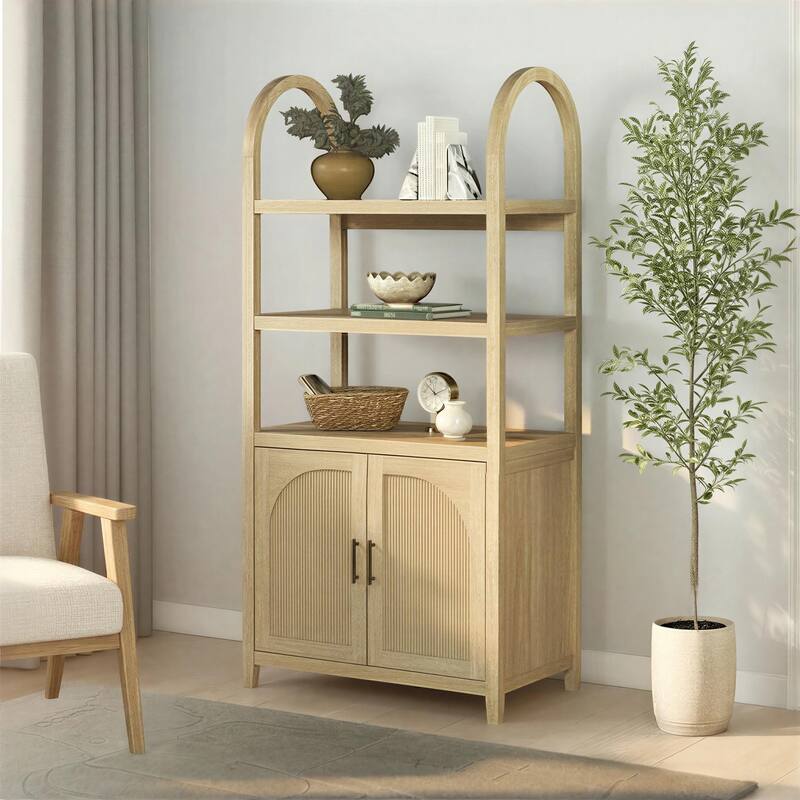 Walker Edison Modern Arched Bookshelf Cabinet with Reeded Doors