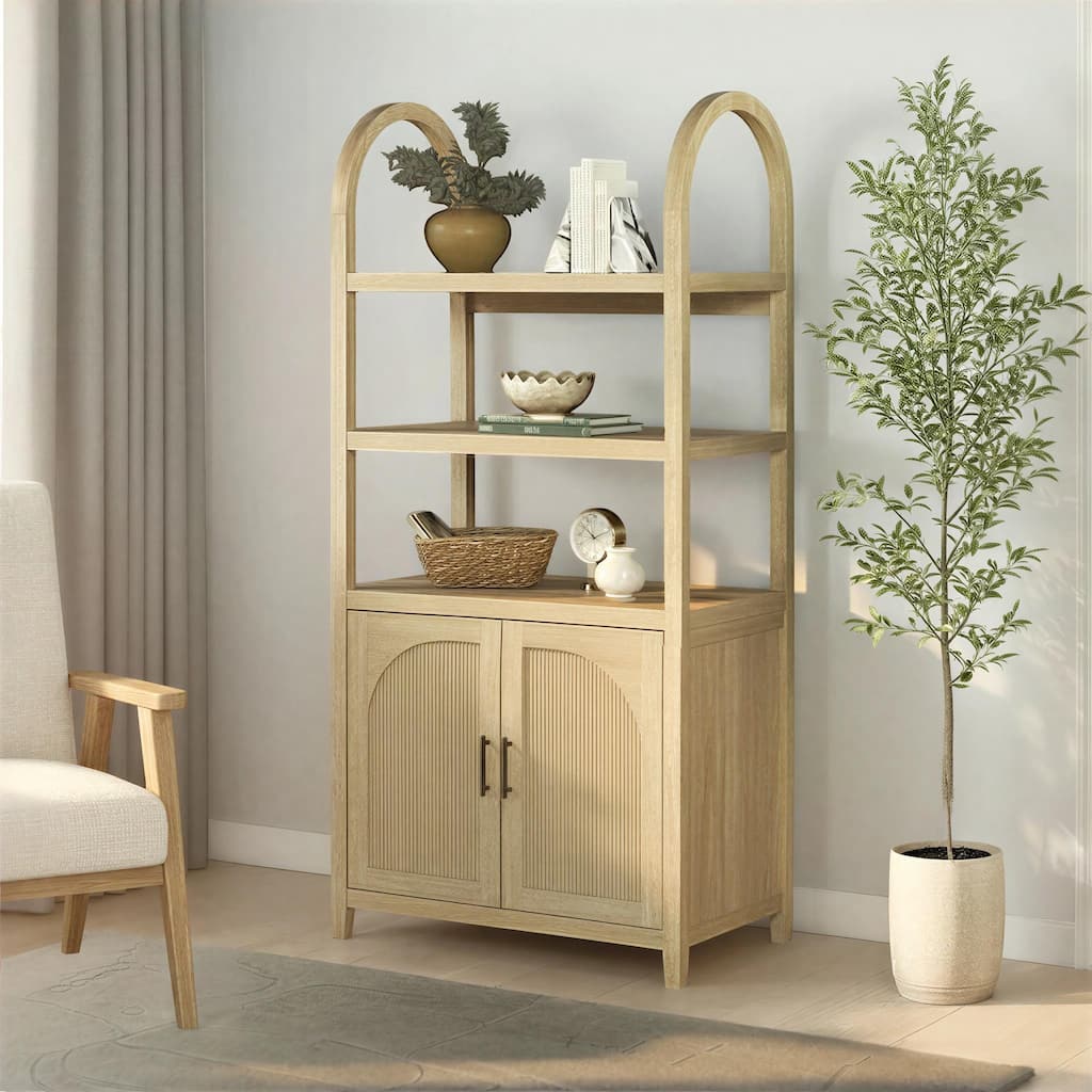 Walker Edison Modern Arched Bookshelf Cabinet with Reeded Doors